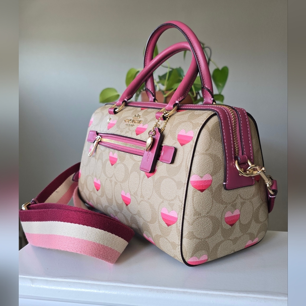 Coach Rowan Pink And Tan Heart Satchel/ Crossbody - Picture 6 of 17
